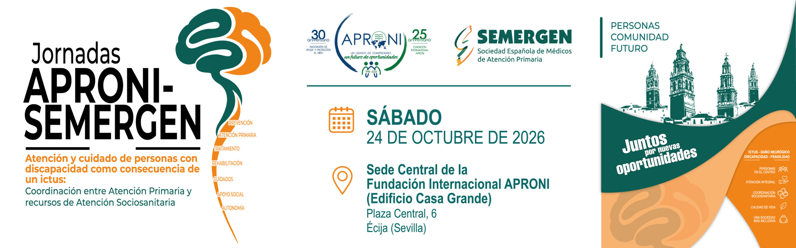 Jornadas APRONI-SEMERGEN sobre atención y cuidado de personas con discapacidad como consecuencia de un ictus, sábado 24 de octubre de 2026 en Écija